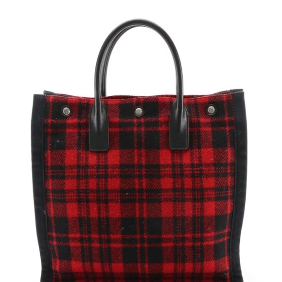 Saint Laurent Noe Red and Black Plaid Tote Bag. Rare. Large - Picture 2 of 14